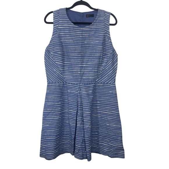GAP Striped Sleeveless Linen Cotton Dress Size 14 Fit Flare Stripes Blue White - Picture 1 of 7